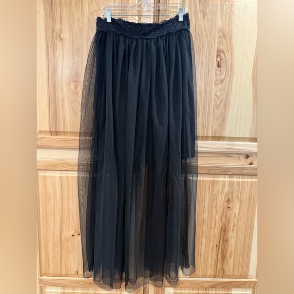 Chic K. Jordan Black Sheer Tulle Maxi Skirt Layered Flowy Whimsigoth Fairygoth - Picture 1 of 7